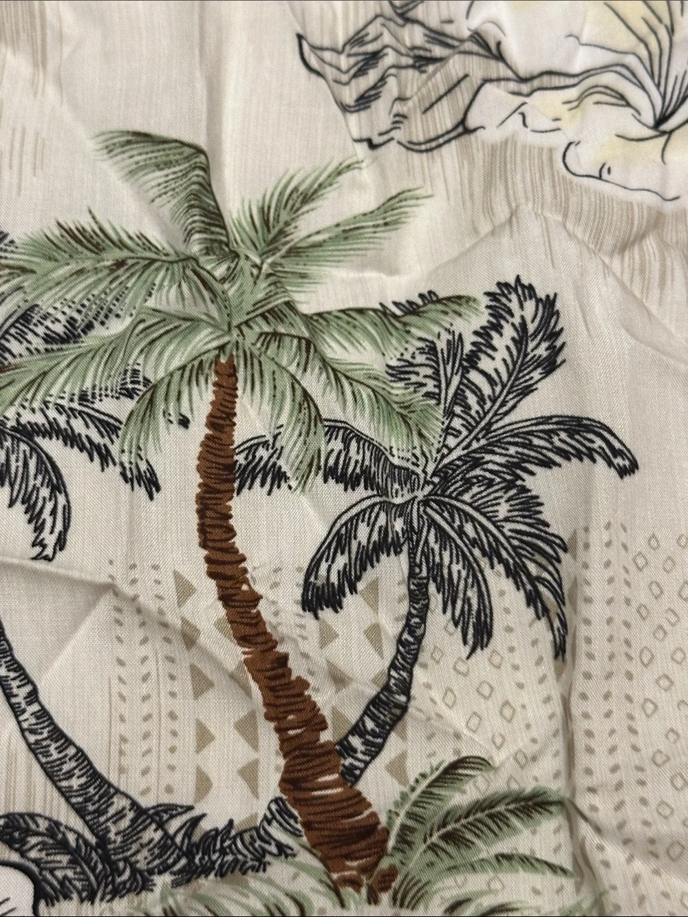 Hawaiian Tropical Floral A-Line Sundress in Beige and Green